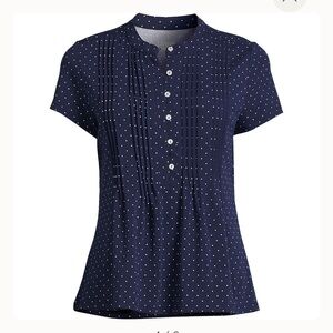 NWOT Lands end short-sleeve navy blue top. Polka-dots, never worn.
